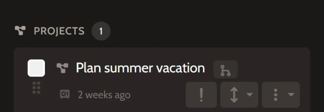 Projects section showing a long-running Plan summer vacation task